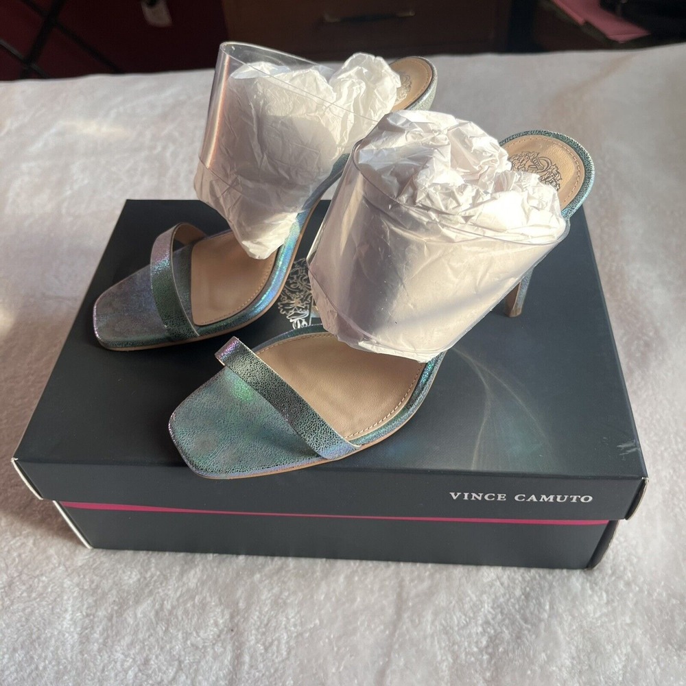 Vince Caumto Ashta Dress High Heels Sandals Blue‎ Multicolor Holographic Shine 7